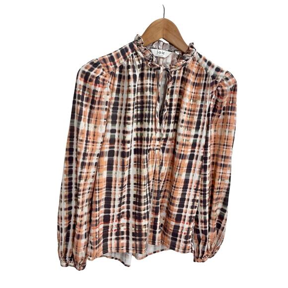 JOIE Jindrah Peach Gathered Dye-Printed 100% Cotton Prairie Tunic Blouse Small - Picture 4 of 10